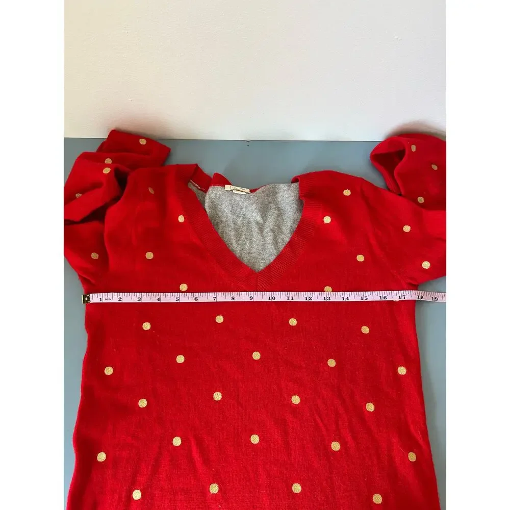 J. Crew polka dot sweater womens S merino wool blend red grey